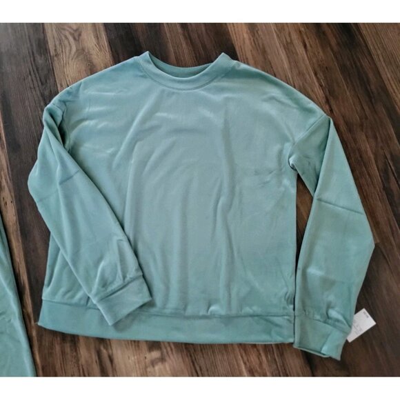 New Auden Green Lightweight Stretch Velour 2pc Loungewear Pajamas Pockets S - Picture 4 of 9